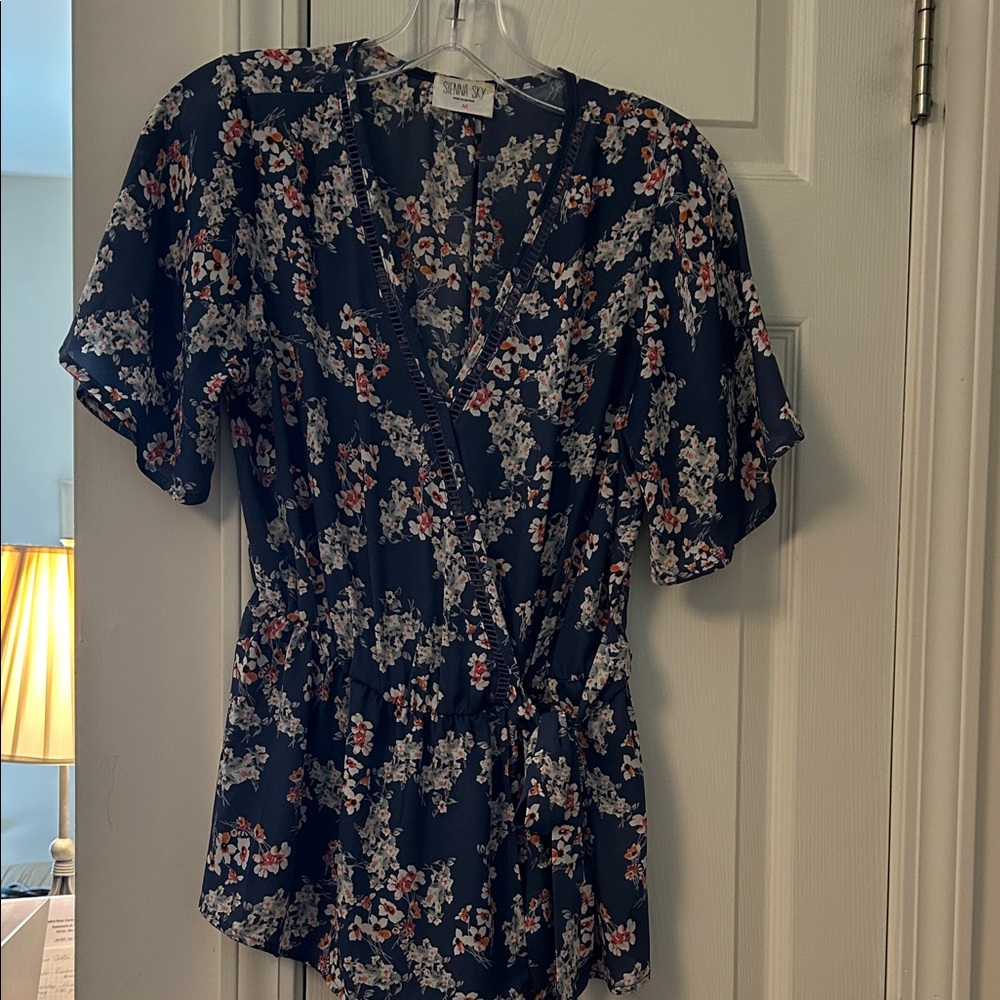 Sienna Sky Blue and White Blouse Elegant Top
